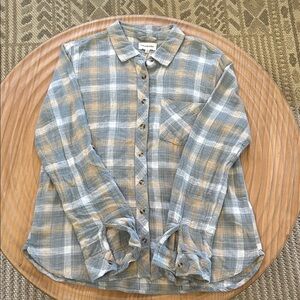 Thread & Supply blue and tan super soft plaid button down shirt